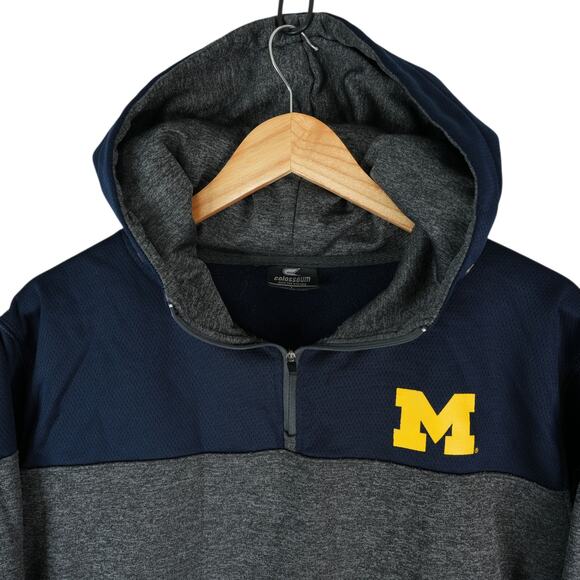 Michigan Wolverines Hoodie Mens L Gray Navy Quarter Zip Pullover NCAA Colosseum - Picture 4 of 7